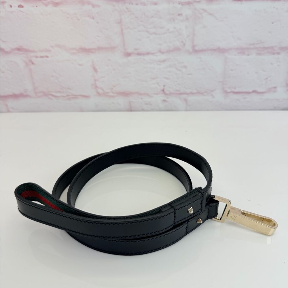 Gucci Web Black Leather Belt Dog Leash 47”